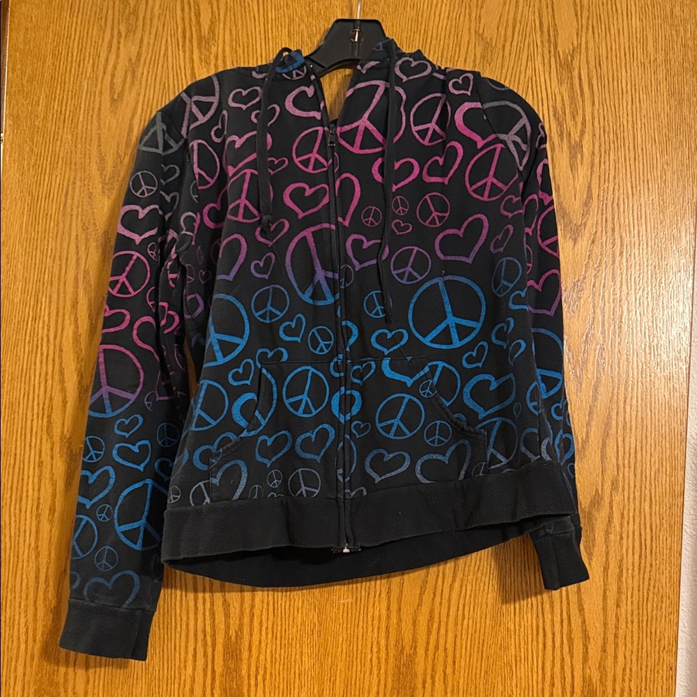 Black and Blue Peace Sign Women's Jacket